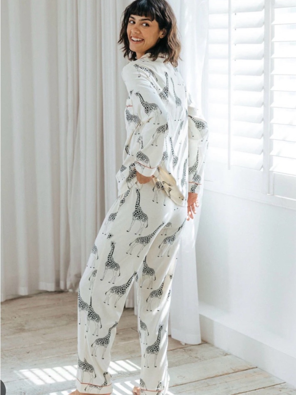 Women's White Giraffe-Print Pajama pointelle set from the night store UK